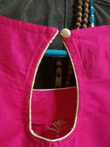 Rose Pink Aline Kurta With Lotus Embroidery