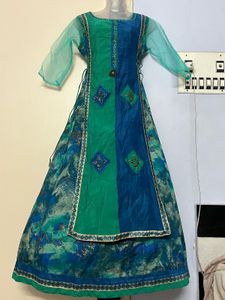 Green & Blue Embellished Anarkali Dress