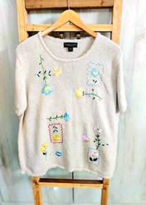 Beige Embroidery Work Pullover Size-46