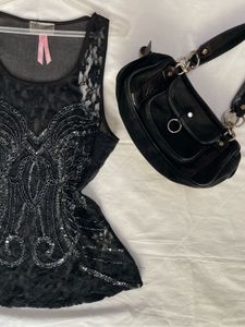 Black Beaded And Sequence Top