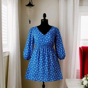 Blue Floral Print Mini Dress