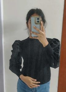 Black Puff Sleeve Top