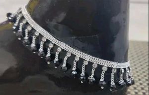 Silver Anklet with Black Beads