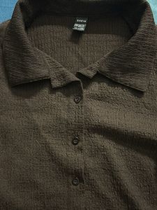 Dark Brown Fitted Shirt From Shein