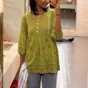 Floral Print Green Tunic Top