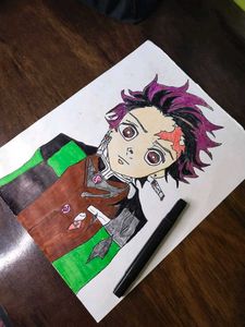 Tanjiro Charater Work By Plain Drawing Paper