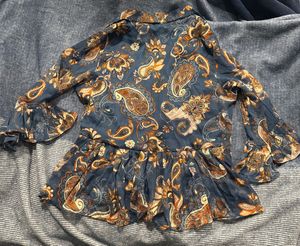 Paisley Print Ruffle Blouse