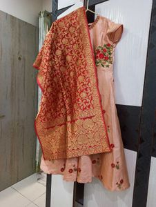 Peach Embroidered Ethnic Dress