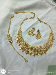 NEW gold & stone ethnic necklace earrings set