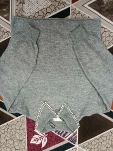 Gray Sweater with Pearl Detail