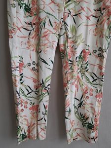 M&amp;S Floral Printed White Pant For Women
