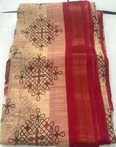 Rangoli Khaki Saree With Maroon Border