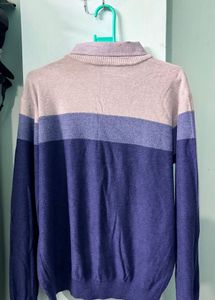 Striped Knit Sweater with Collar