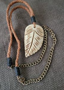 Ooak hand carved bone leaf pendent Necklace