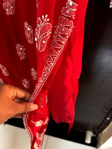 Red Embroidered Kurta