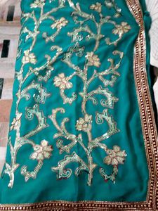 Teal Embroidered Saree