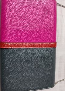 HERMES brand Hot Pink And Dark Grey Clutch With String