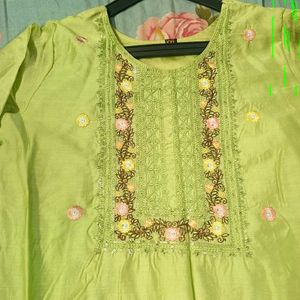 Lime Green Embroidered Kurta Set