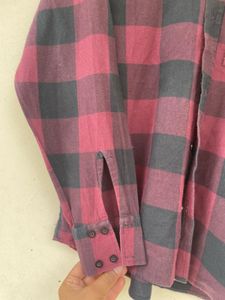 Maroon Buffalo Check Mandarin Collar Shirt