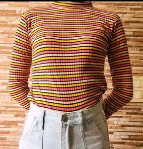 Striped Mock Neck Top