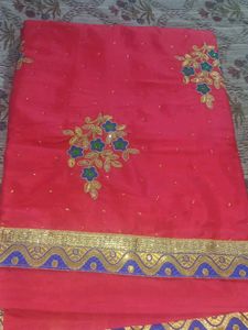 Red Floral Embroidered Fabric