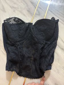 Black Lace Trimmed Corset Top