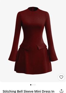 Stitching bell Sleeve Midi Dress Maroon