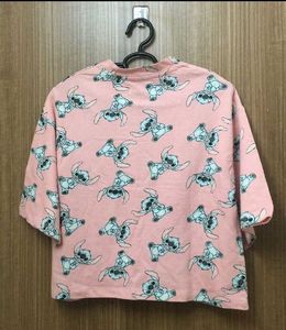 Lilo And Stitch Print Peach T-shirt for Women