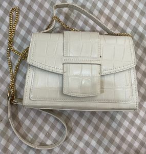 MANGO Off white Textured Satchel