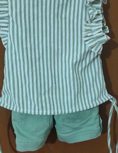 Baby Girl White With Green Shorts &amp; Top