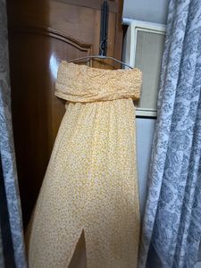 Yellow Floral Slit Maxi Dress