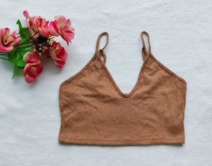 Shein : Brown Ribbed Knit Crop Top