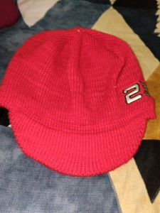 Red Knit Cap with Visor