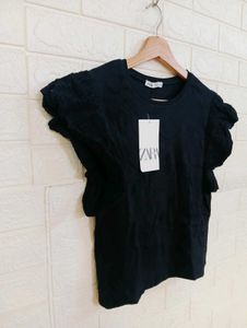 Zara Black Ruffle Sleeve Top