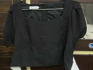 Black Square Neck Puff Sleeve With Top Back Knot