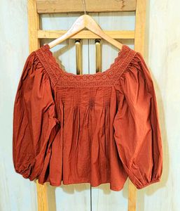 Embroidery Work Light Brown Top Size-40
