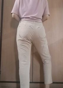 Beige Casual Corduroy Pants