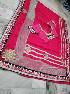 pink saree with blouse