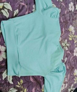 Light Blue Tie-Front Cropped Sweater