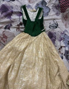 Ethnic Gown - Green And Gold