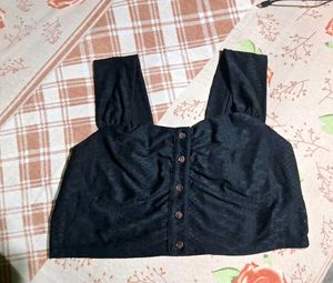 Black Button-Front Crop Top