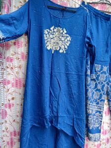 Sale 🔥🔥High Low Cotton Kurta With Pant Set 🔵💙