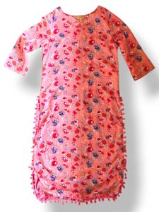 Floral Printed Pink Woman Straight Kurta