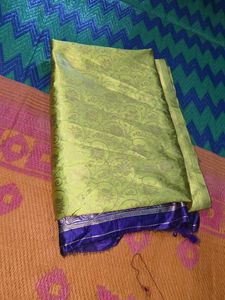 Silk Blend Saree - Green &amp; Purple