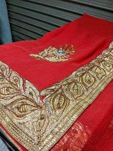 Red &amp; Gold Embroidered Saree