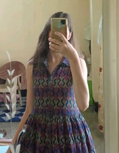 Patterned Sleeveless Casual Dress (Size-XS)