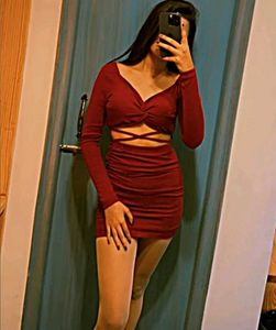Red Long Sleeve Mini Dress - Cutout