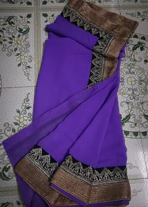 Georgette Saree With Beautiful Embroidery Lace