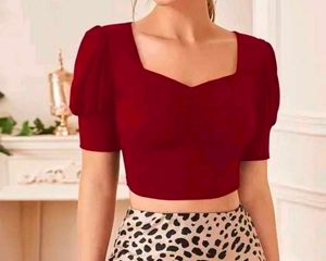 Red V-neck Crop Top