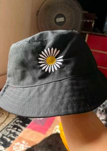Black Cotton Embroidered Bucket Hat